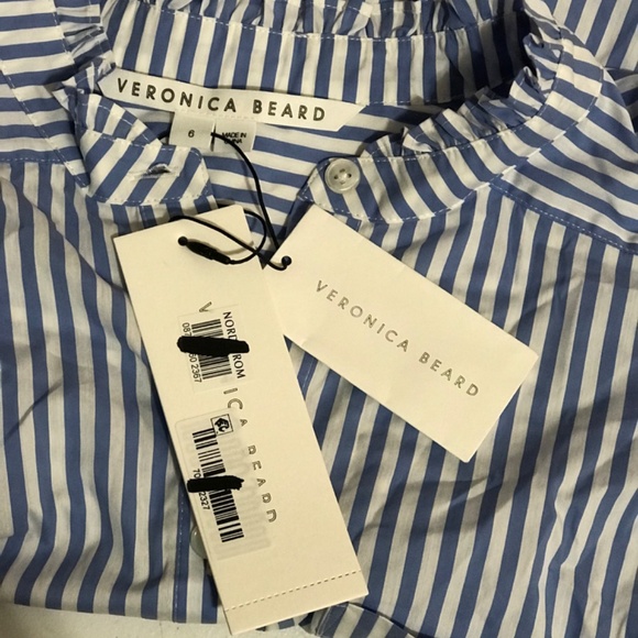 Veronica Beard Whitman Striped Button-Front Shirt Size 7 Paper Tag De-Label - Picture 6 of 8